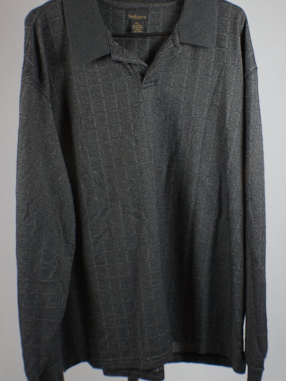 Van Heusen Men's Textured Long Sleeve Polo Shirt Gray Grid Size XXL